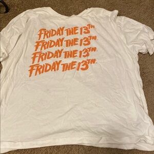 White T-Shirt with Orange 'Friday the 13th' Print